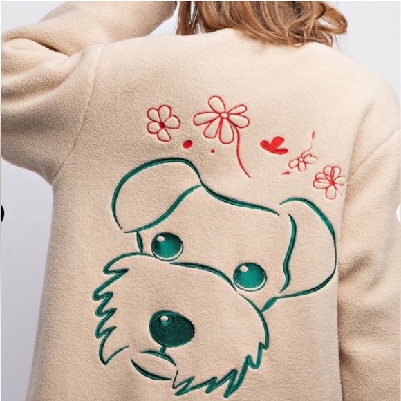 EASEL Sherpa teddy fuzzy reversible orange Star Cozy Beige Embroidered Dog Coat - Picture 3 of 5